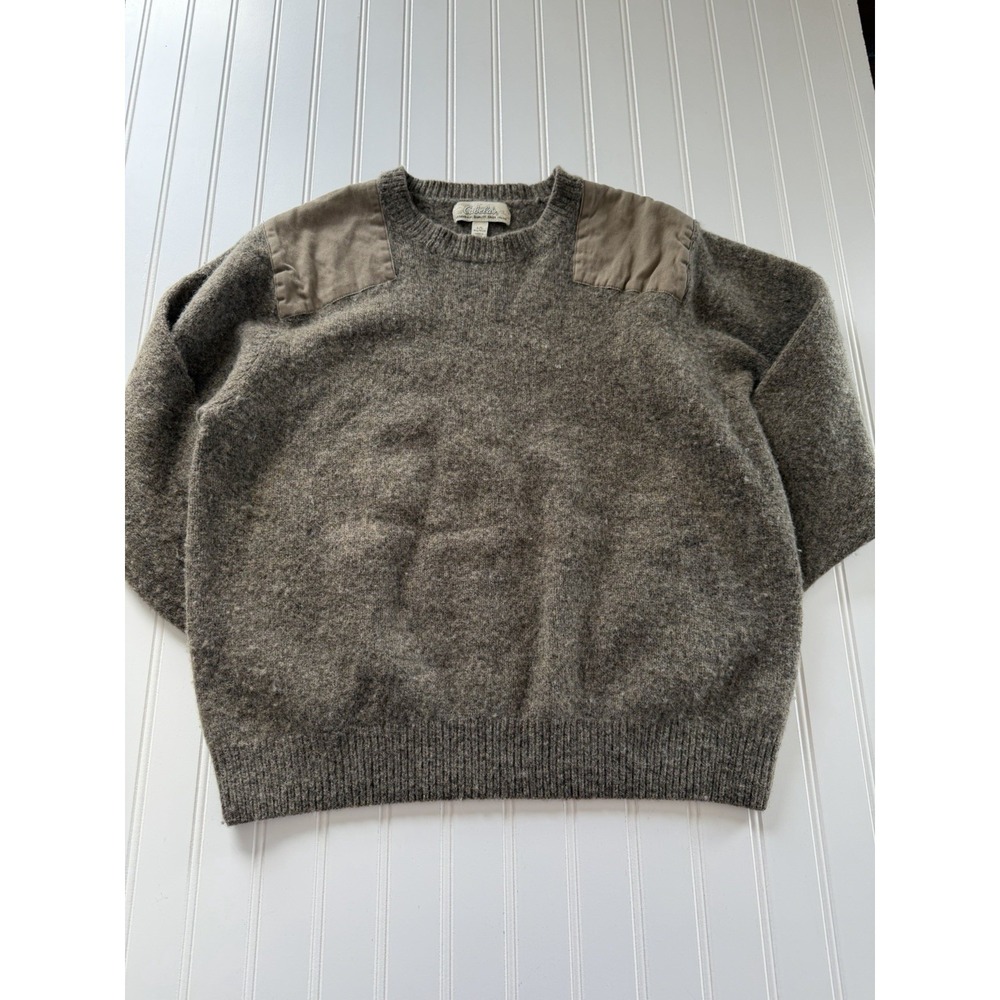 Cabela's‎ Men's Wool Blend Sweater L Brown Green Shoulder Patch Pullover
